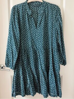 Vineyard Vines Teal Floral Long Sleeve Tiered Dress